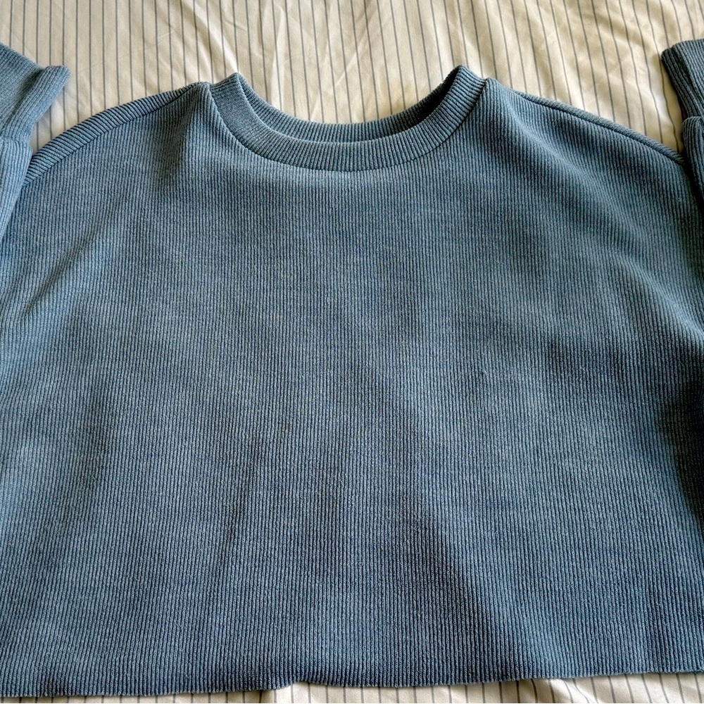 Shein Blue Crop Long Sleeve Top